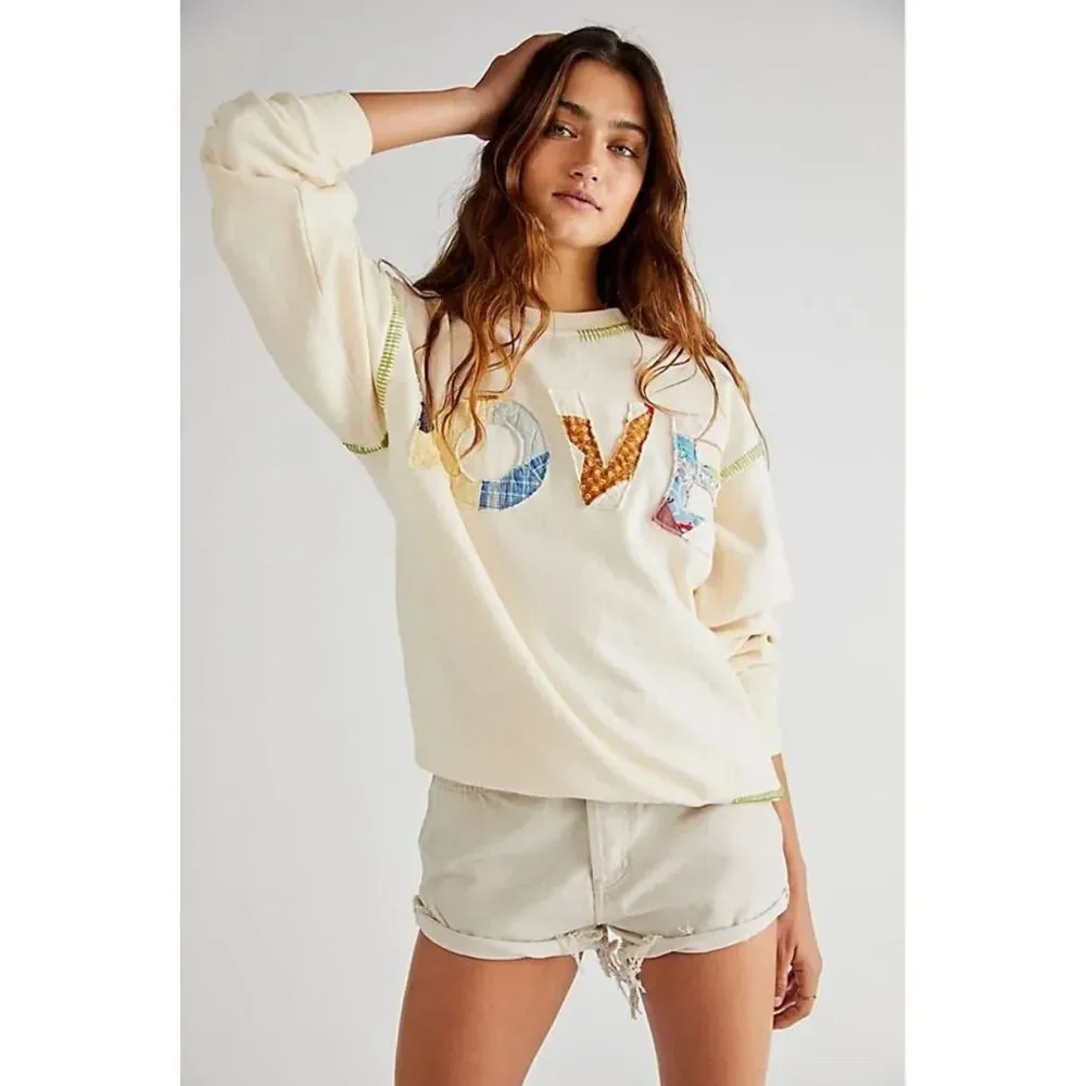 New Free People Tricia Fix Love Your Mother Sweatshirt Size Xs Beige